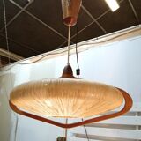 Sisal Ufo pendant lamp and vintage teak by Temde Leuchten