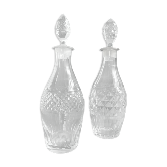 2 cut crystal carafes
