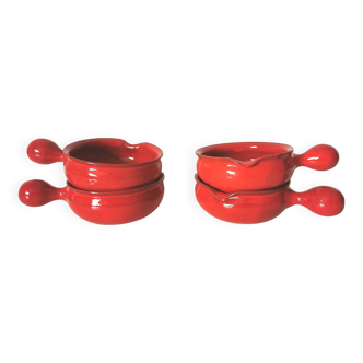 set of 4 red enamelled terracotta casseroles