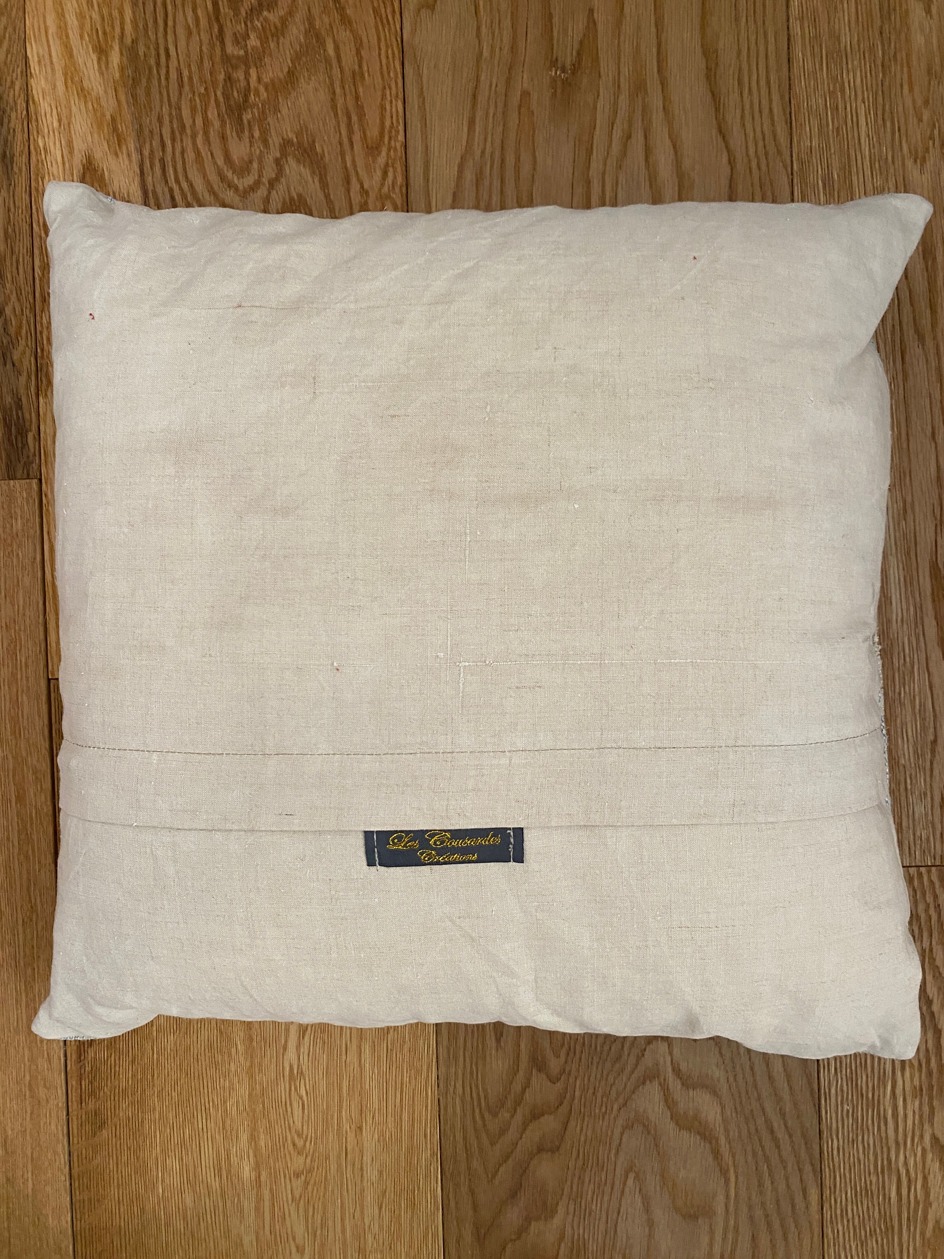 Old canvas cushion woven kilim style, patched