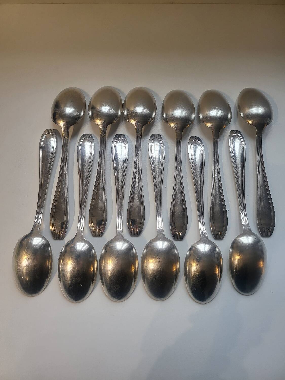 12 manufrance white metal table spoons