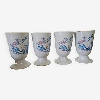 Set of 4 ceramic mazagrans Flowers and birds