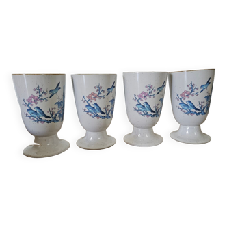 Set of 4 ceramic mazagrans Flowers and birds