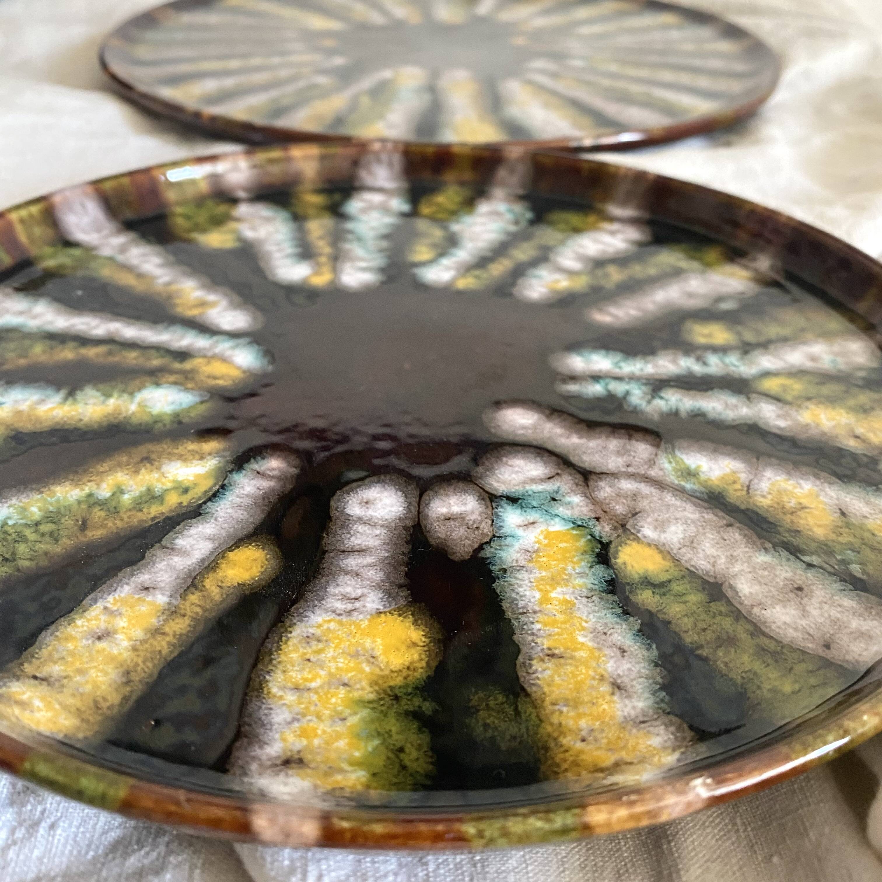 Vintage round dishes from the Saint Jean de Bretagne earthenware factory