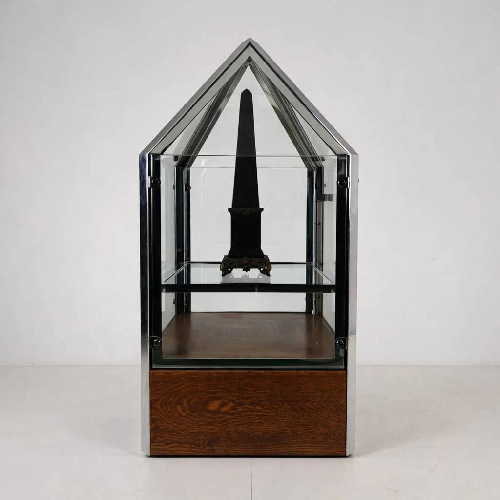 1980s Bijenkorf Arnhem display vitrine – architectural chrome showcase