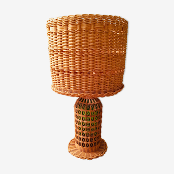 Wicker and glass table lamp