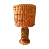 Wicker and glass table lamp