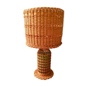 Wicker and glass table lamp