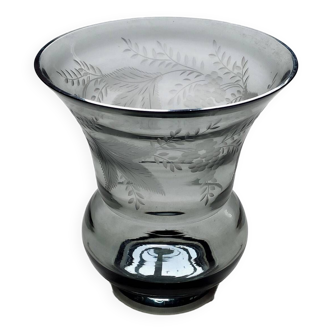 Chiseled gray bohemian crystal vase