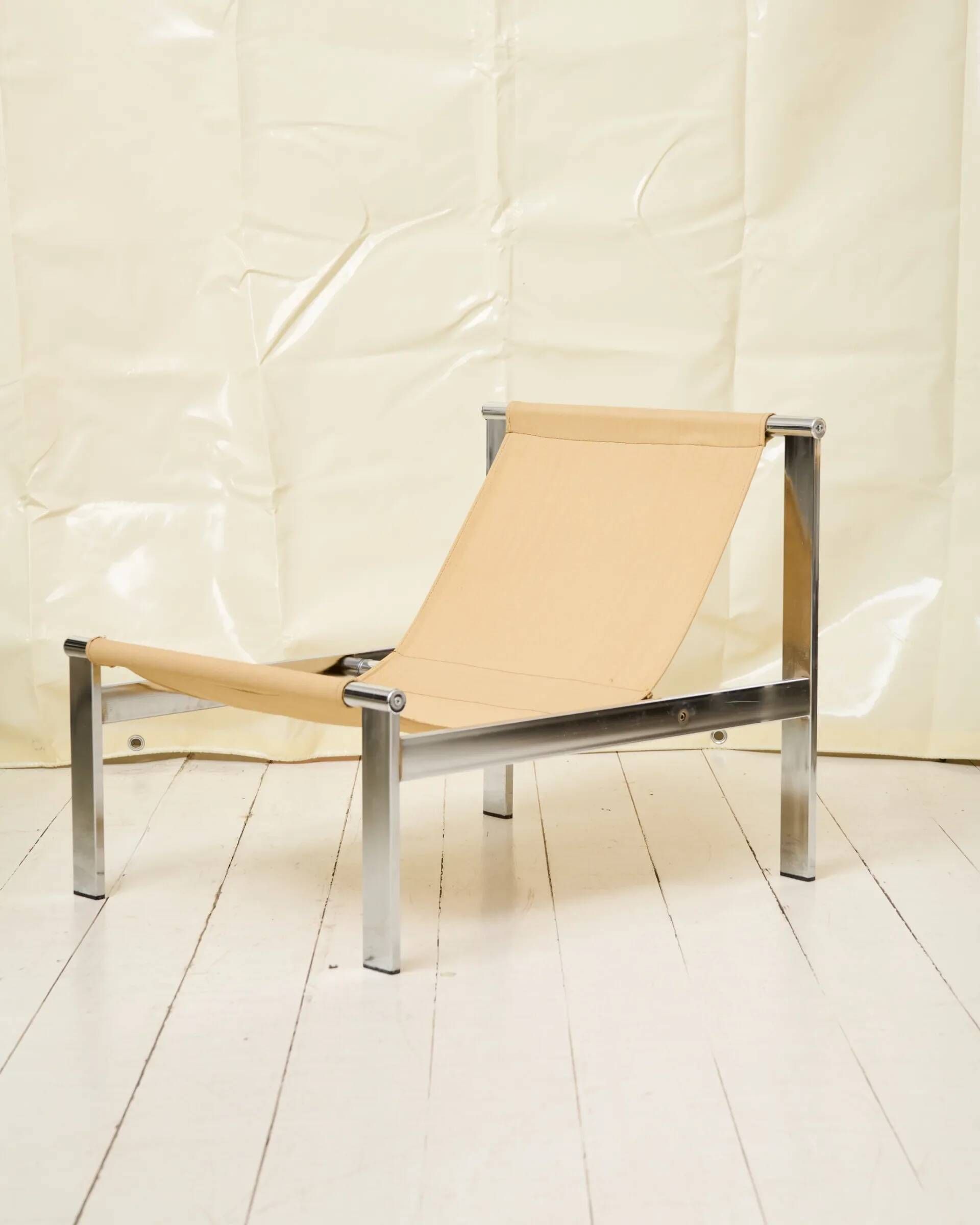 Beige armchair with chrome frame (1 of 2), Italy, 1980s