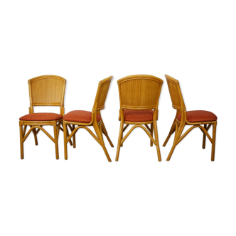 Lot de 4 chaises en rotin années 60