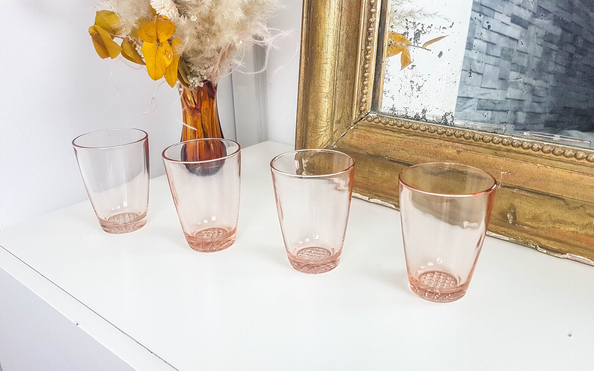 Lot of 4 vintage pink glasses vintage pink glass