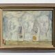 Vintage Modernist Composition with Heads Oil Painting signed by artist R.J. 1956