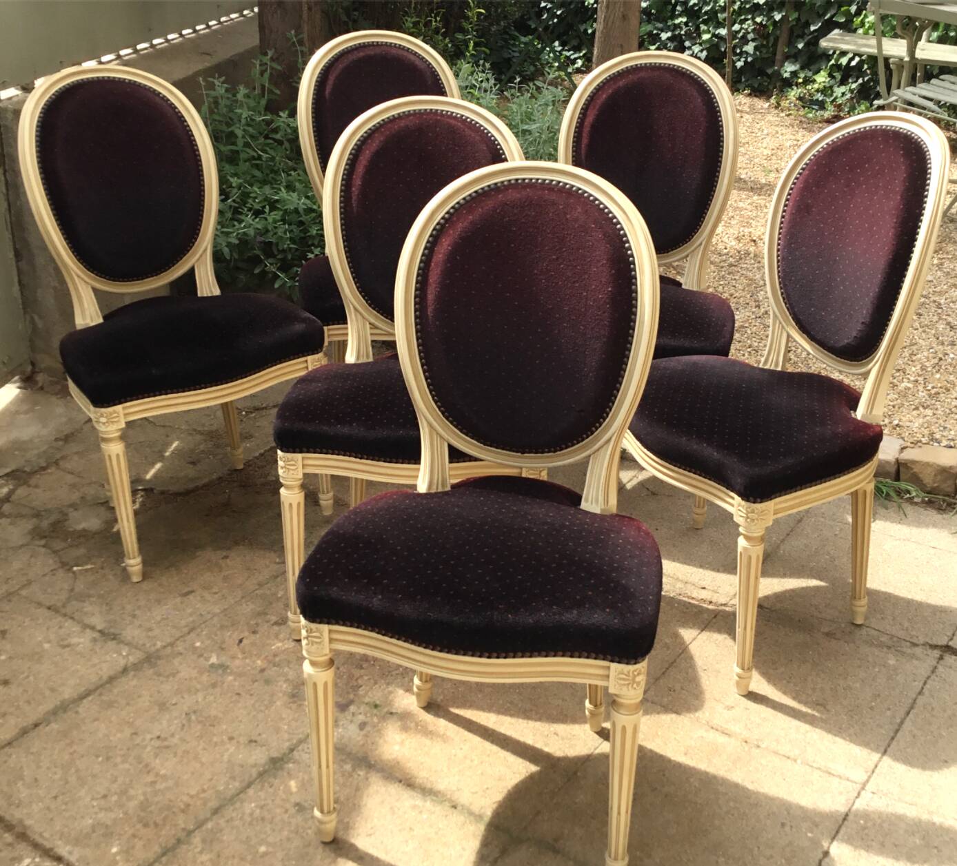 Set of 6 Louis XVI style chairs in patinated wood