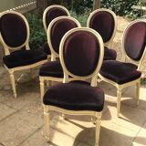 Set of 6 Louis XVI style chairs in patinated wood