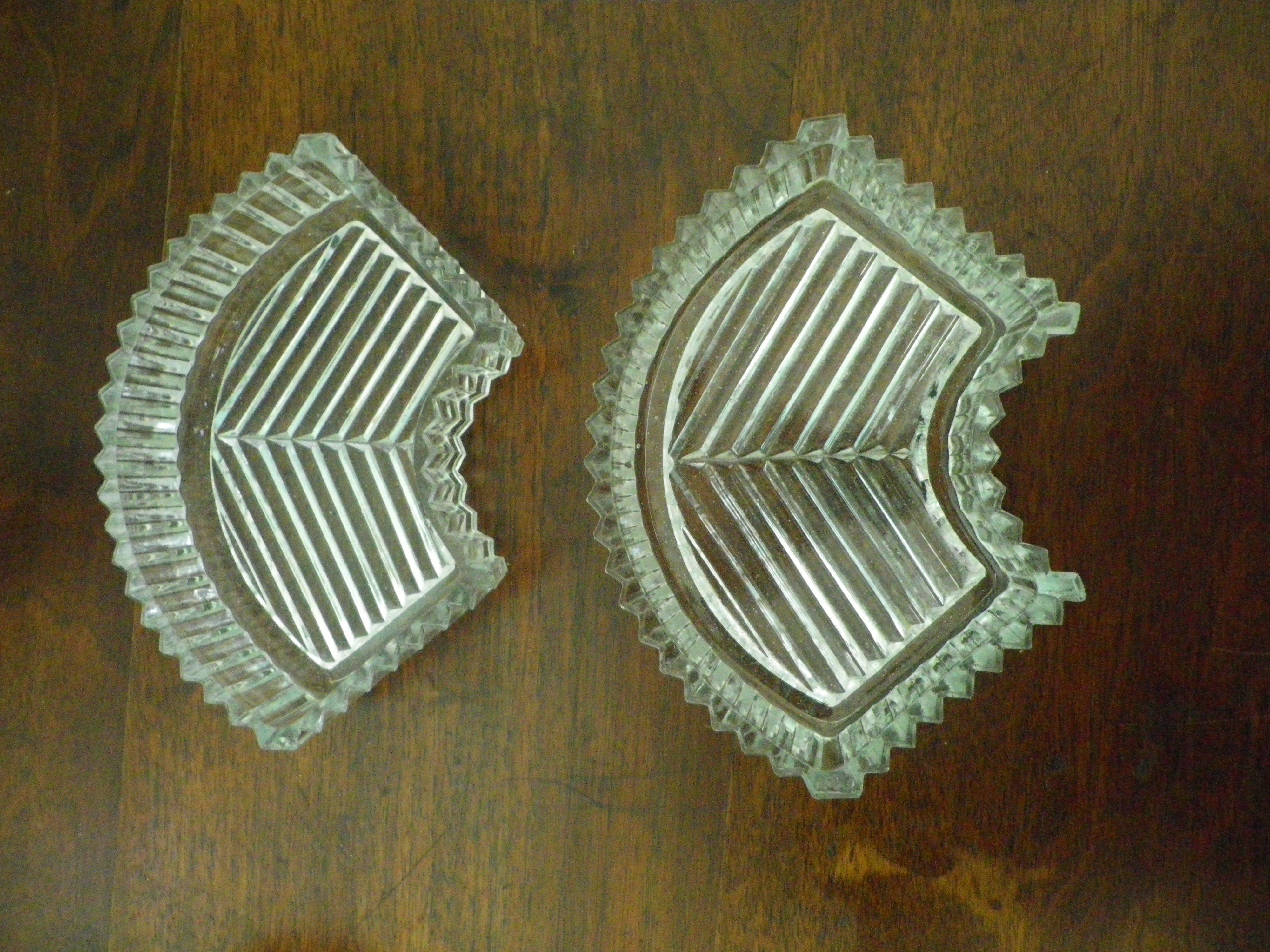 5-compartment thick glass servant - Silver metal with punch - Wooden handles - 1950/60