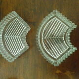 5-compartment thick glass servant - Silver metal with punch - Wooden handles - 1950/60