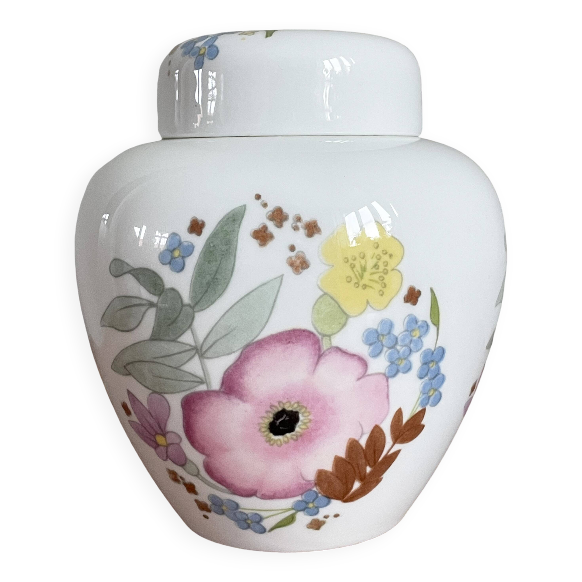 Wedgwood "Meadow Sweet" Ginger Jar, Decorative Storage Pot, Bone China with Pink and Blue Flowers