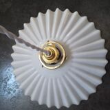 Old suspension opaline lampshade white serrated / pleated deco 1930 TBE
