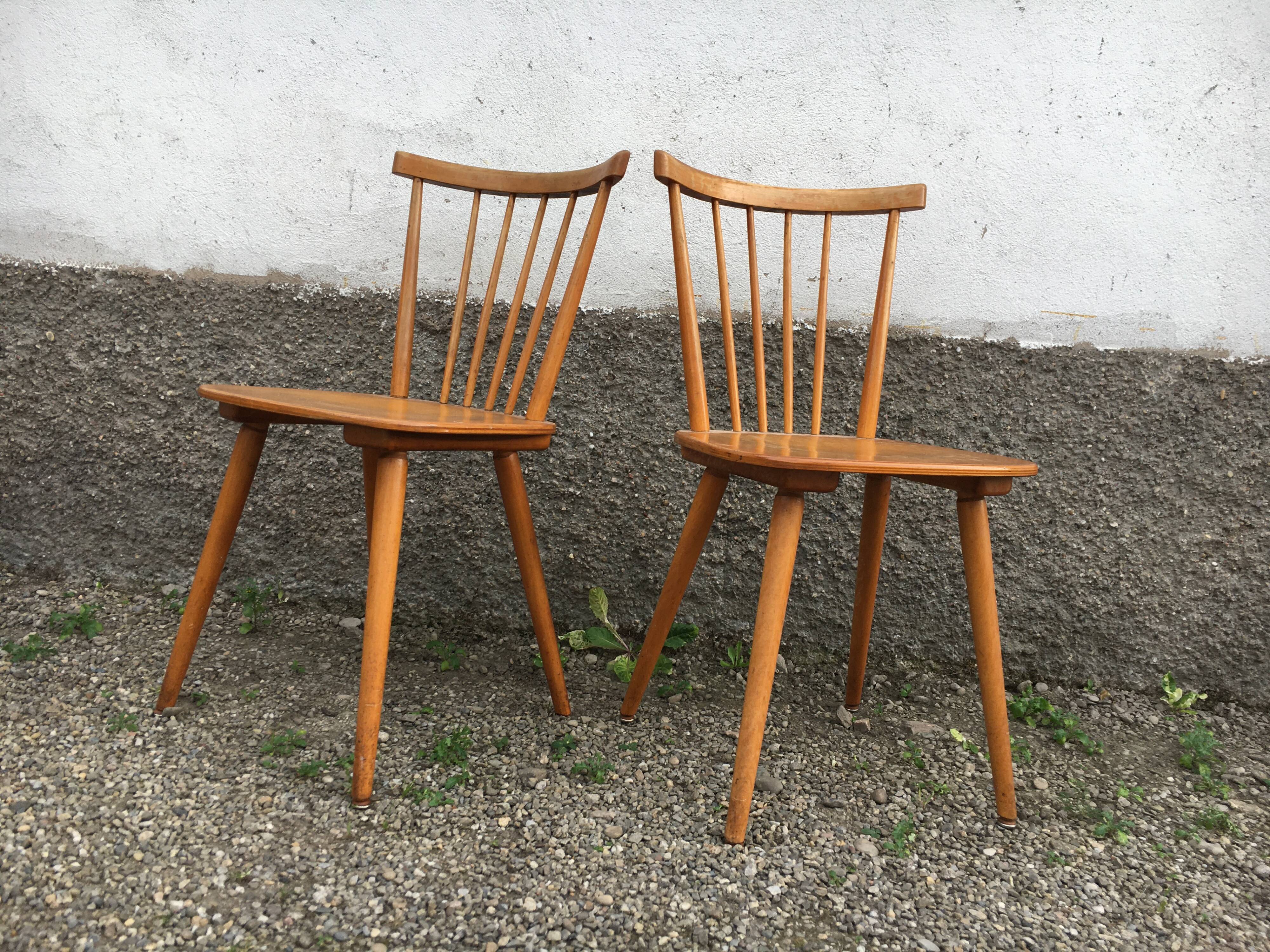 Pair of Scandinavian beech bistro chairs