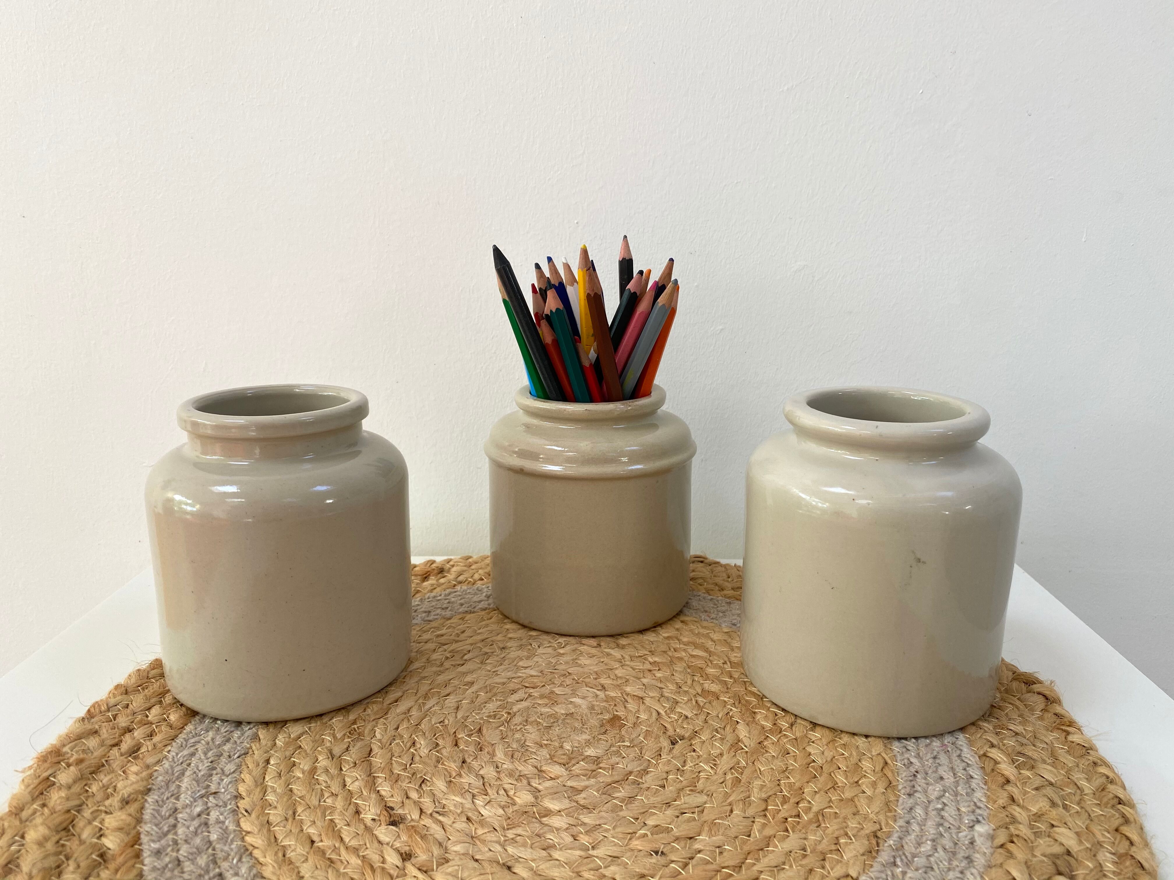 Set of 2 old stoneware mustard pots