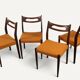 Set of 4 vintage teak and orange wool chairs – 1960s