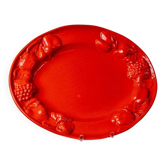 Large vintage oval ceramic platter XL from the 1980s - red glaze - fruit relief - Mid-Century design - Italy