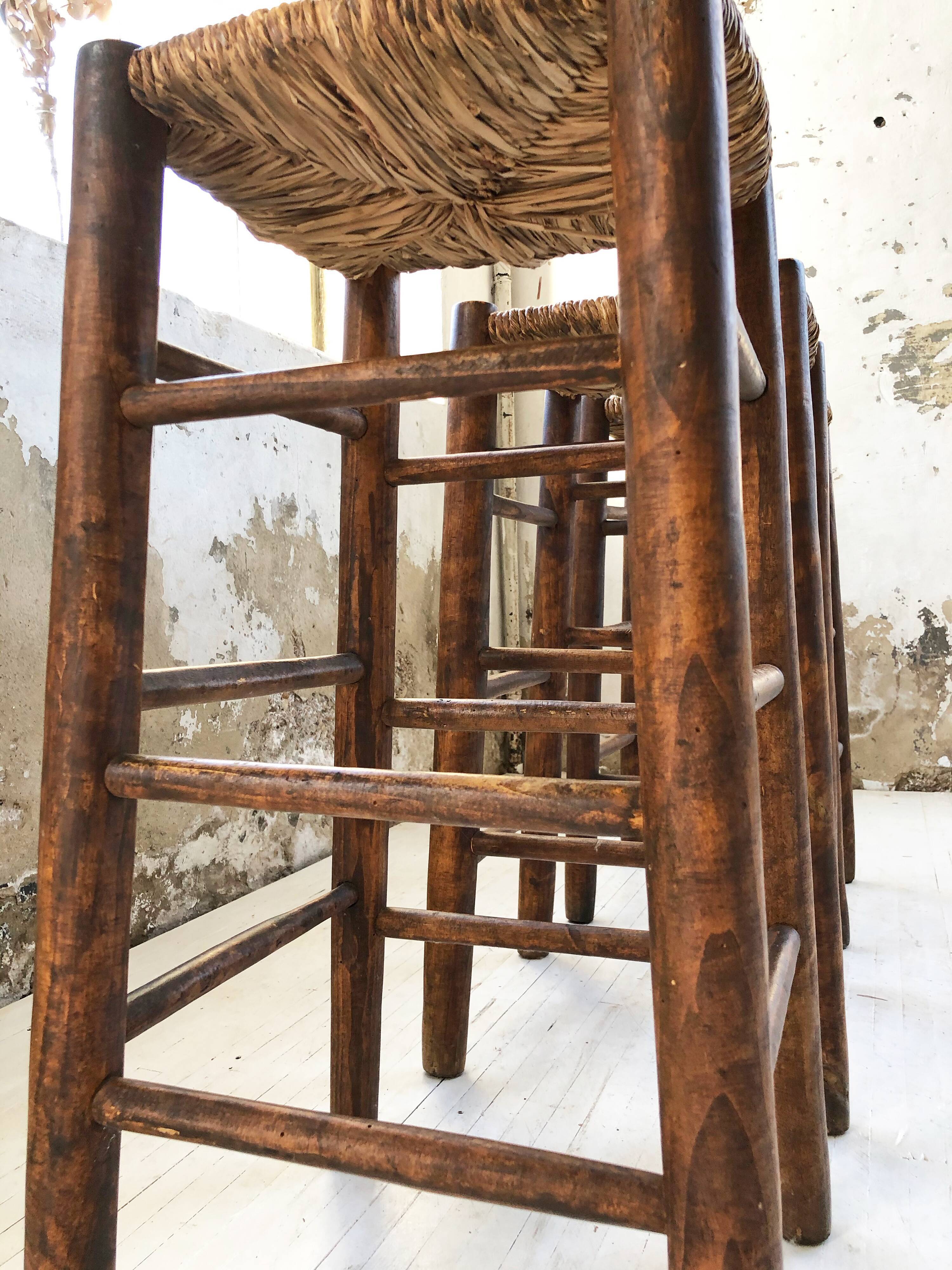 Set of 3 high straw stools