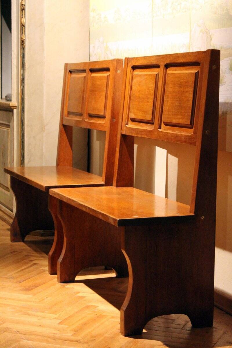 Vintage Italian Modern High Back Bench in Wood, 1950s