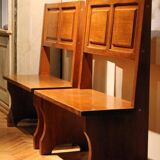 Vintage Italian Modern High Back Bench in Wood, 1950s