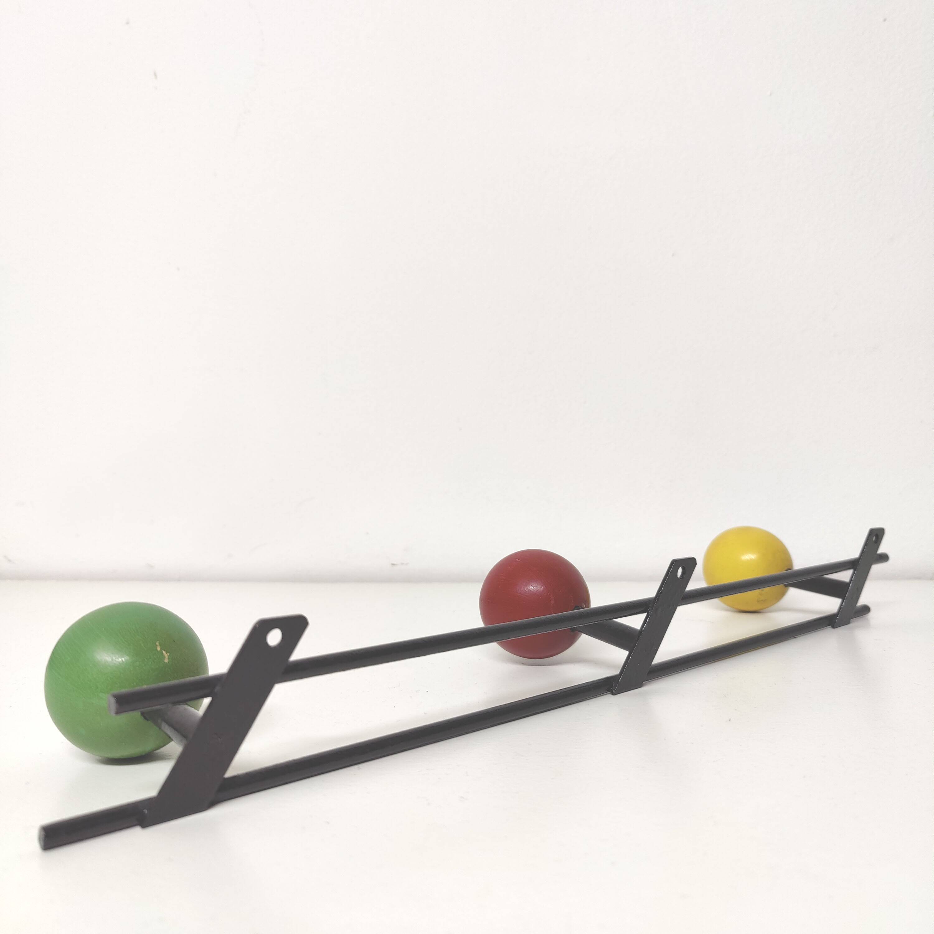 Coat rack coat hooks green red yellow wooden balls 50s