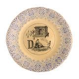 Rebus and dessert plate, in ancient Sarreguemines earthenware at the end of the 19th century