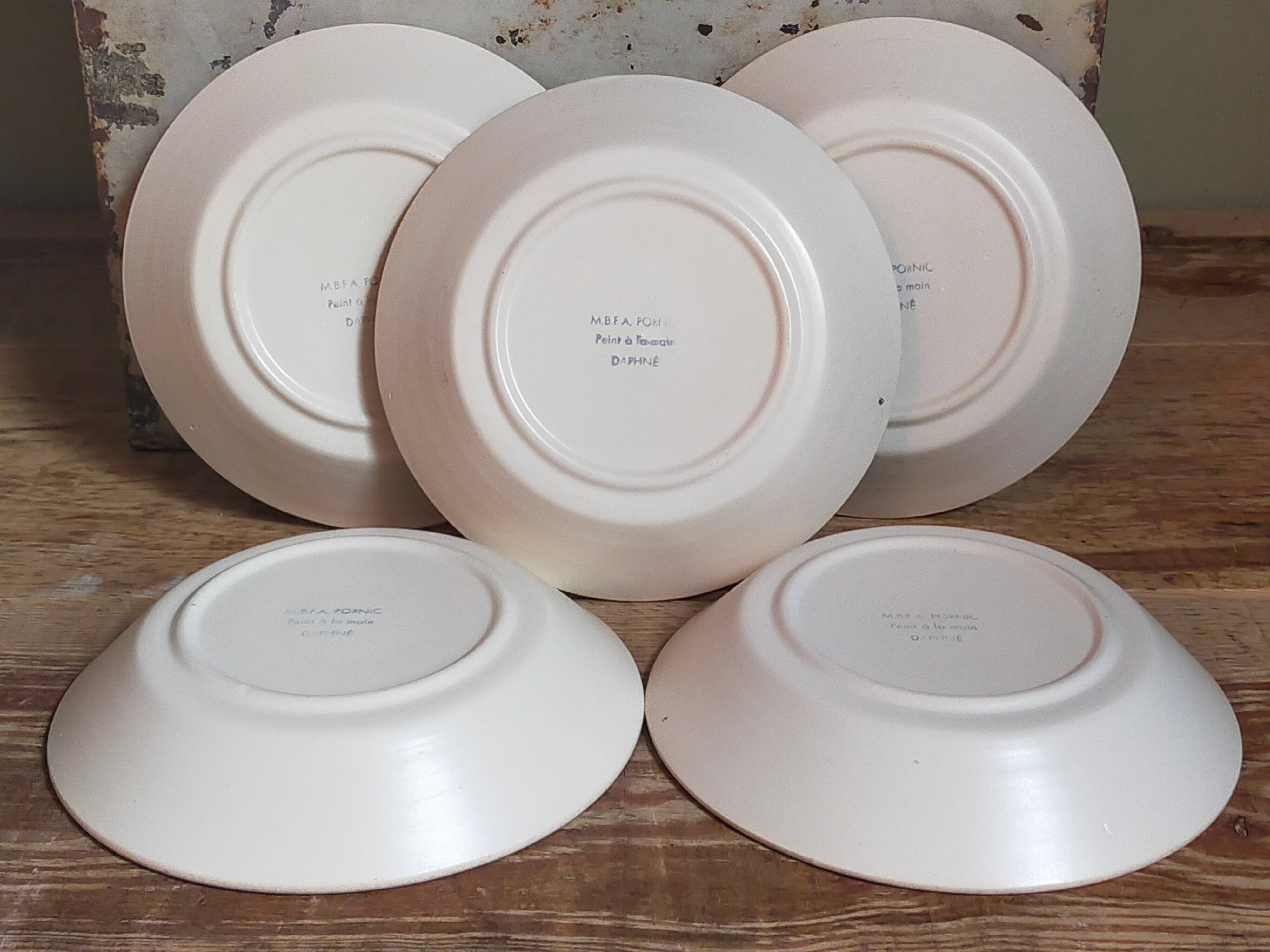 Five vintage MBFA PORNIC ceramic soup plates Daphné service