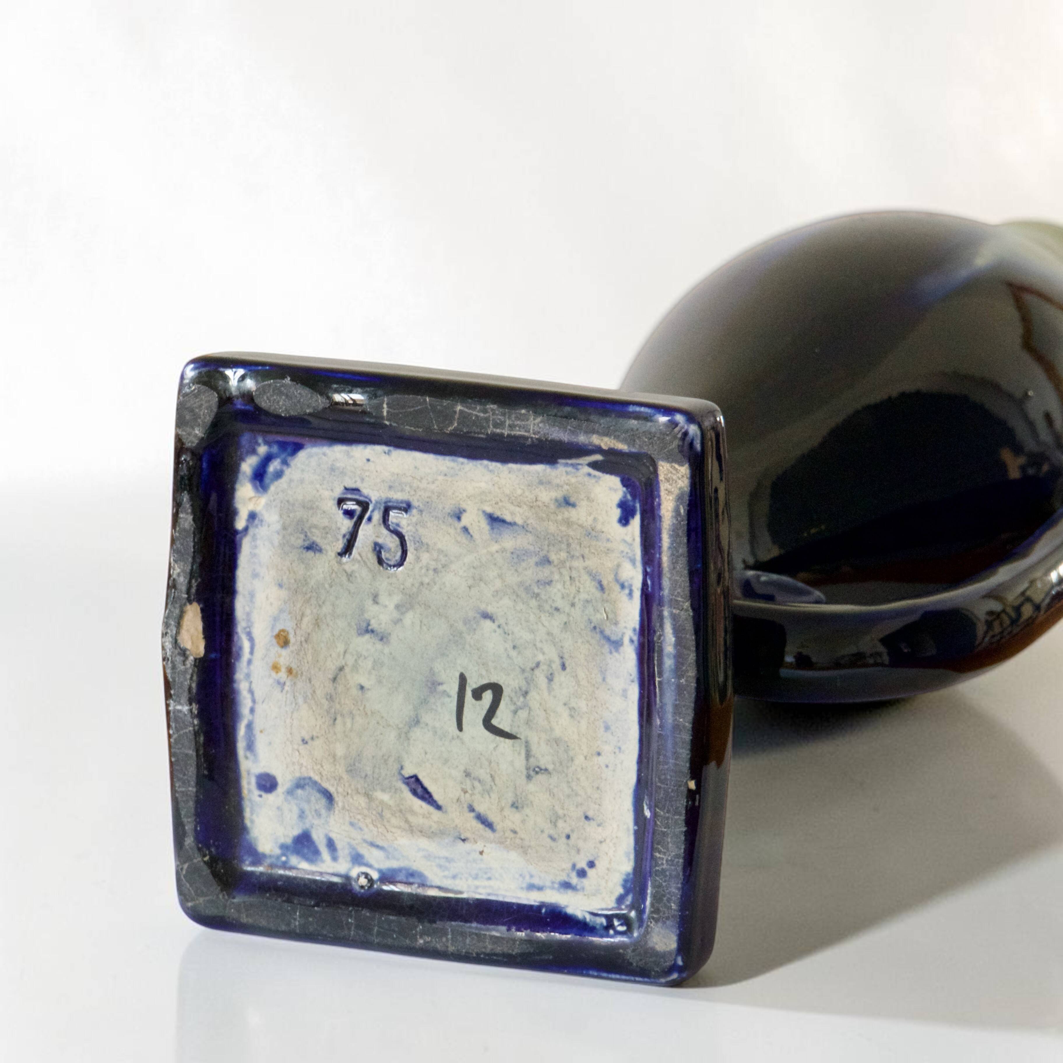 Large Art Nouveau vase by Thulin in glazed flame stoneware.