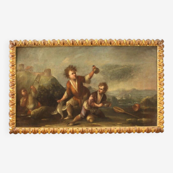 Tableau italien paysage avec enfants du XVIIIe siècle