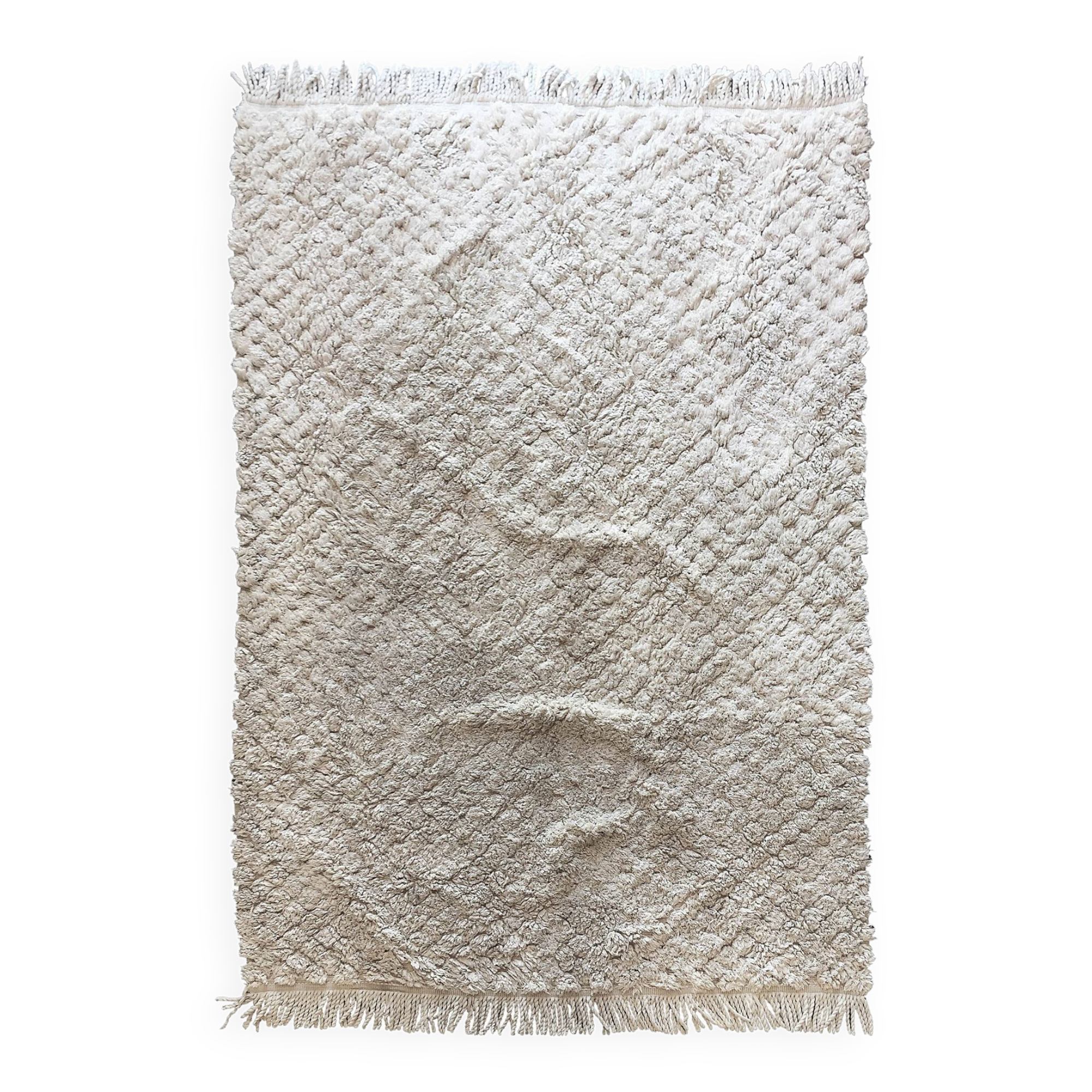 Vintage Off White Diamond Shapes Cotton Rug Scandinavian Midcentury Berber Style