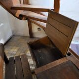 Ancien bureau pupitre d'écolier vintage en bois deux places