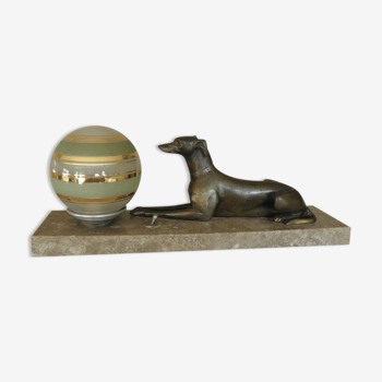 Art deco table lamp in marble and bronze dog figurine