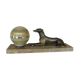 Art deco table lamp in marble and bronze dog figurine