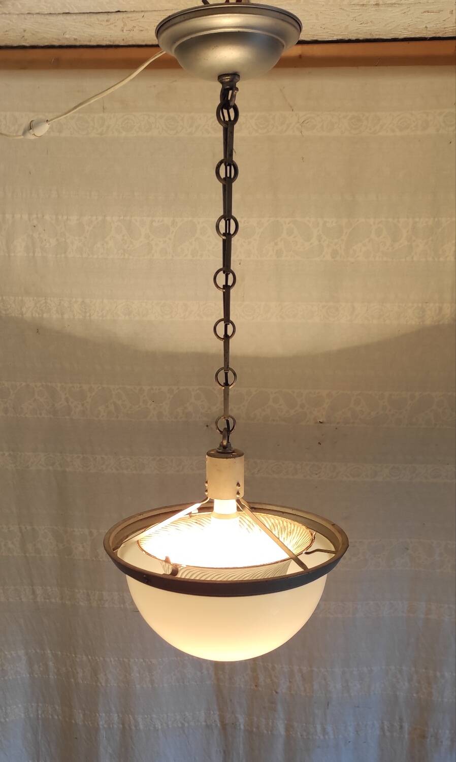 Art deco pendant light in metal, opaline and mercury glass by curtis lighting - 1920s/30s