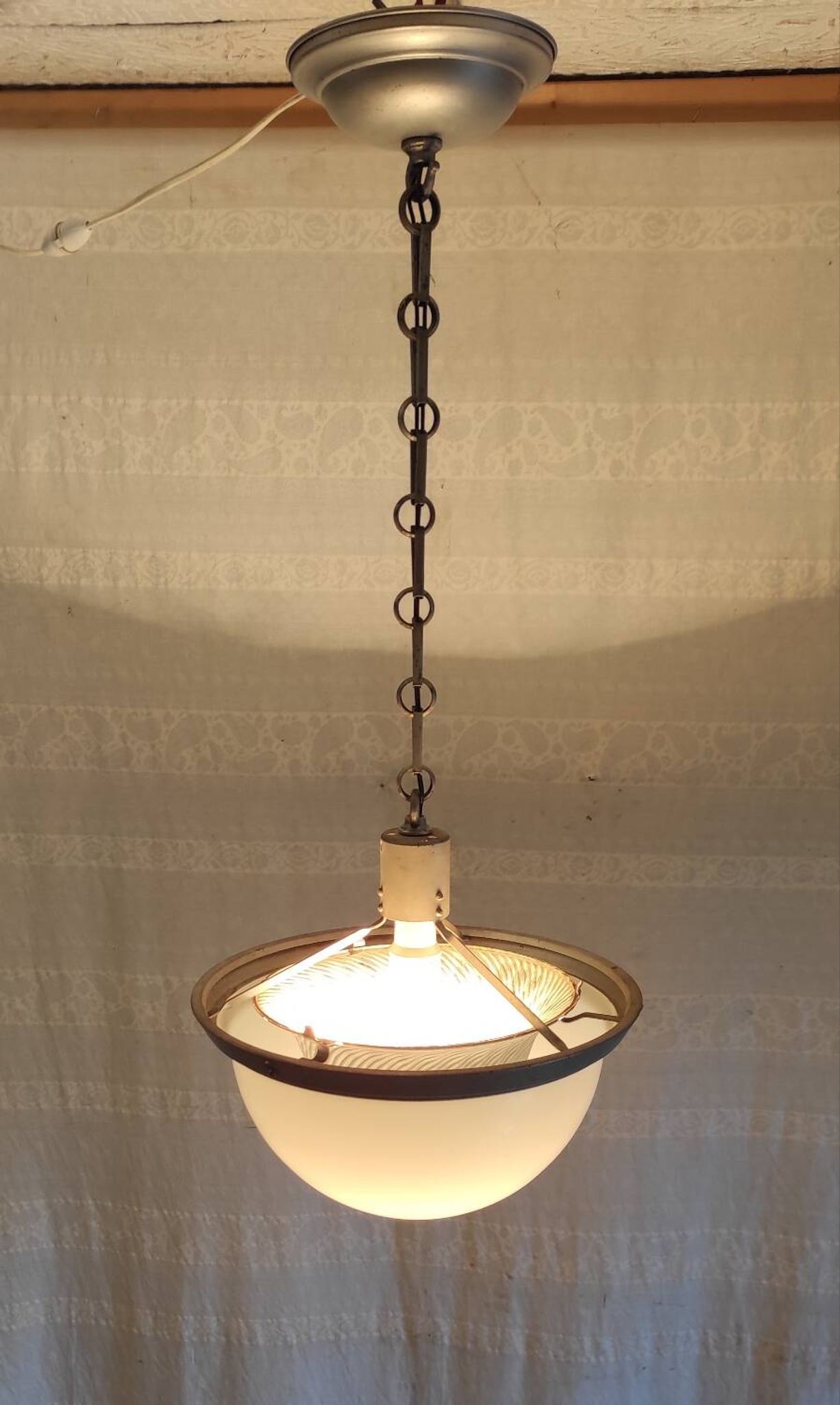 Art deco pendant light in metal, opaline and mercury glass by curtis lighting - 1920s/30s