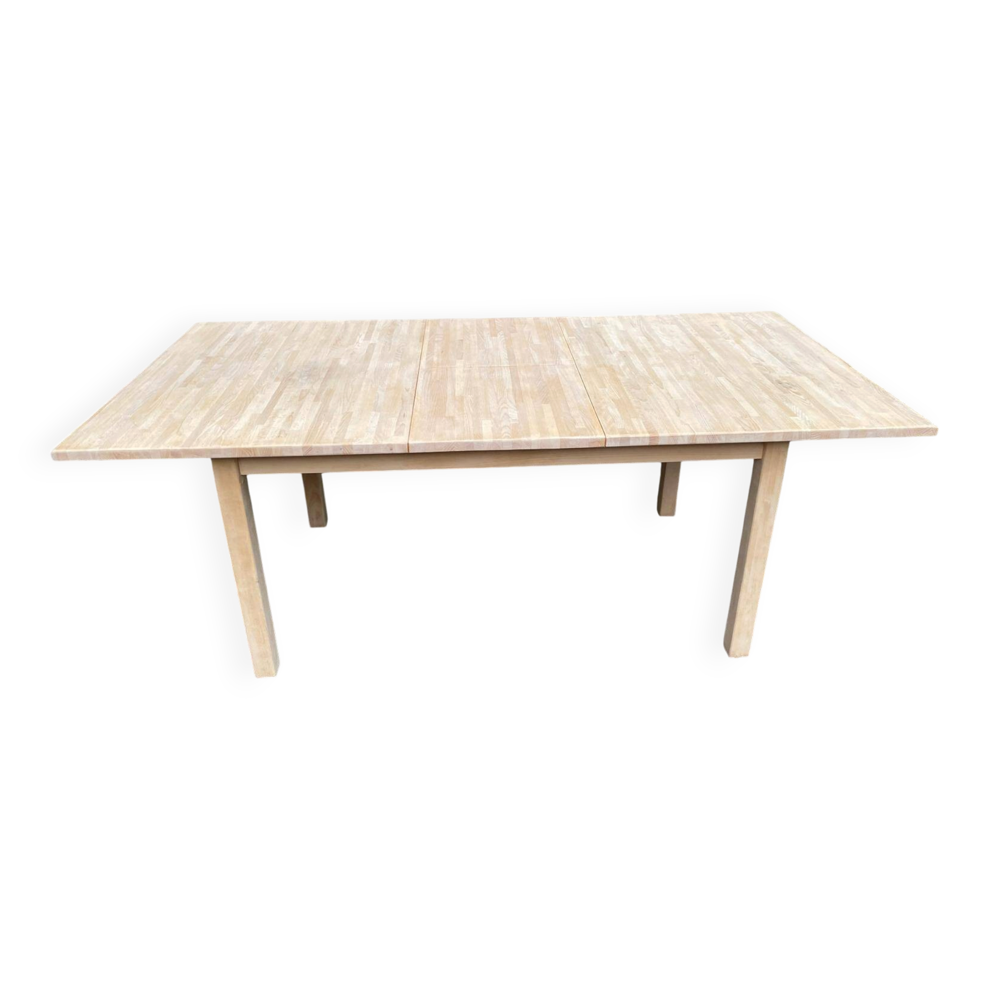 Scandinavian extendable dining table stripped in raw solid wood 1990