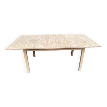 Scandinavian extendable dining table stripped in raw solid wood 1990