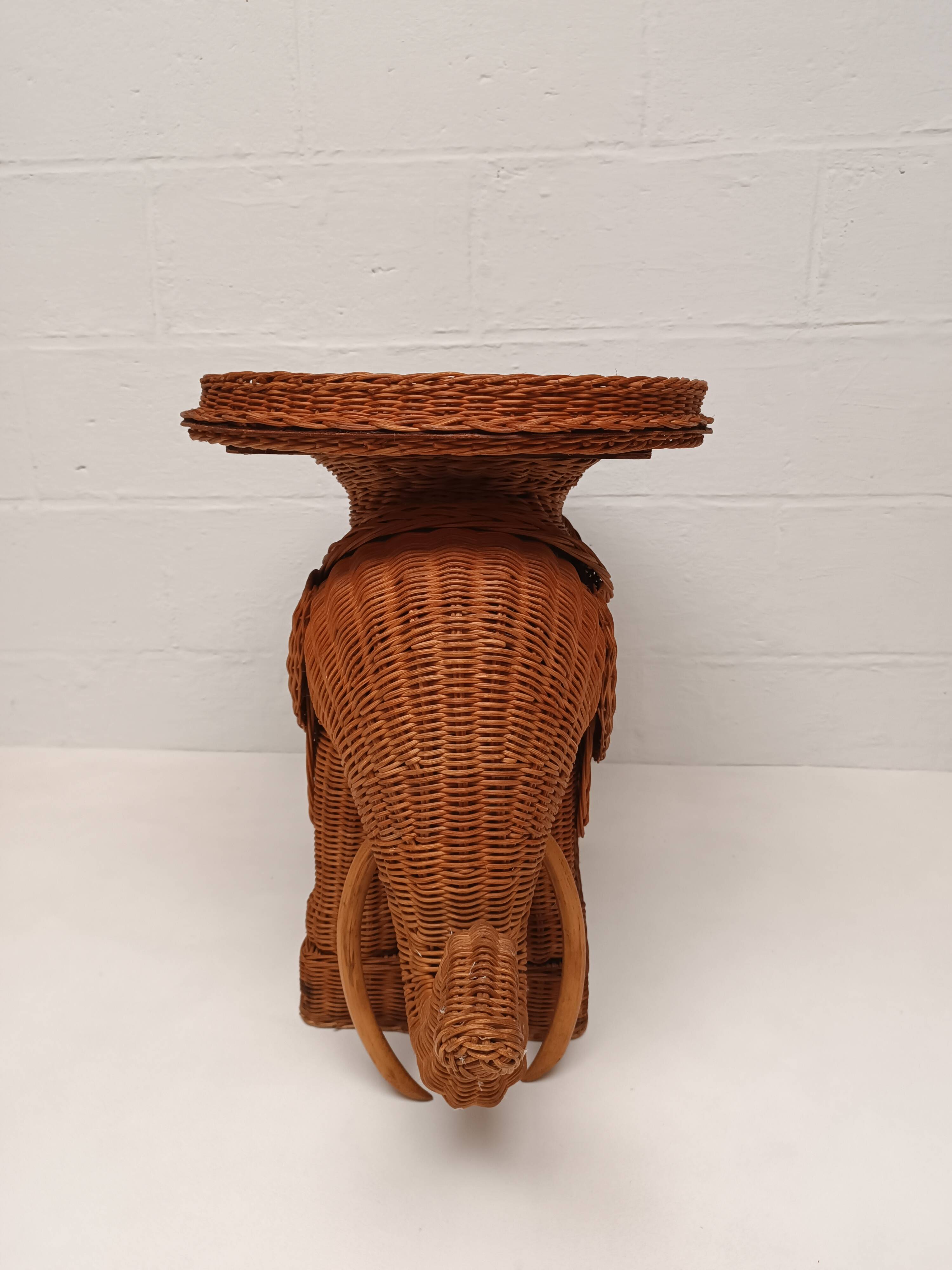 Vintage wicker and rattan elephant table 1970