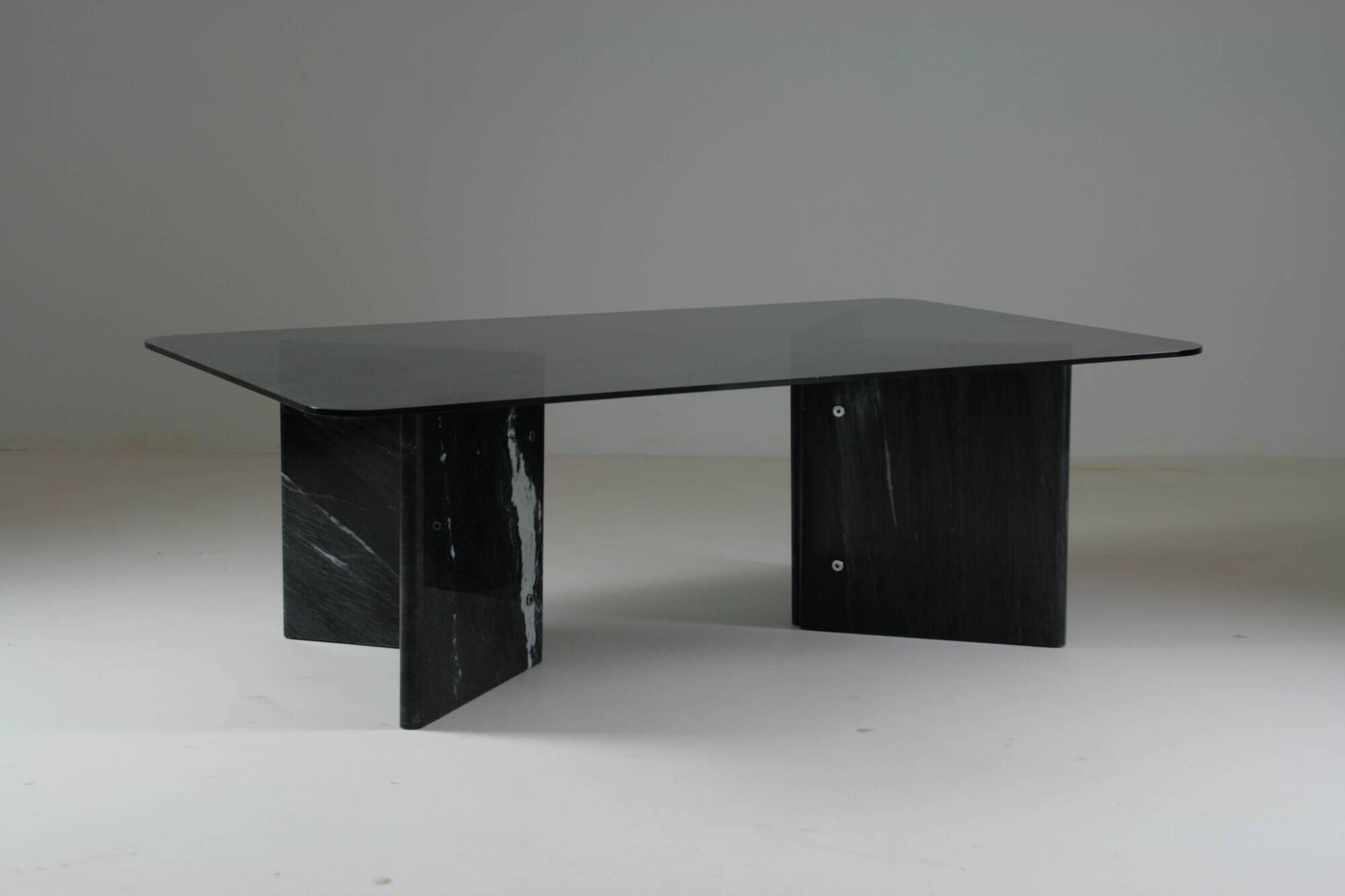 Black veined marble coffee table with smoked glass top, Italy 1970