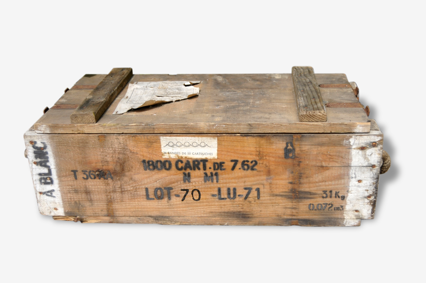 Ancienne caisse à munitions militaire en bois - Boîte de rangement vintage  - Caisse de l'armée française - Malle vintage