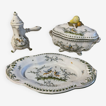 Tureen and sauce bowl Moustier bird
