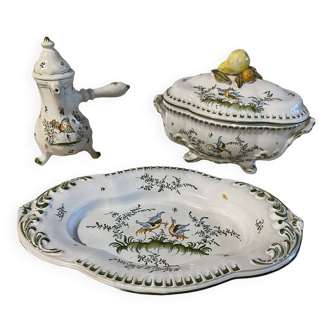 Tureen and sauce bowl Moustier bird