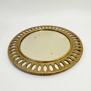 Round Moroccan mirror in openwork chiseled brass - vintage mirror 32 cm