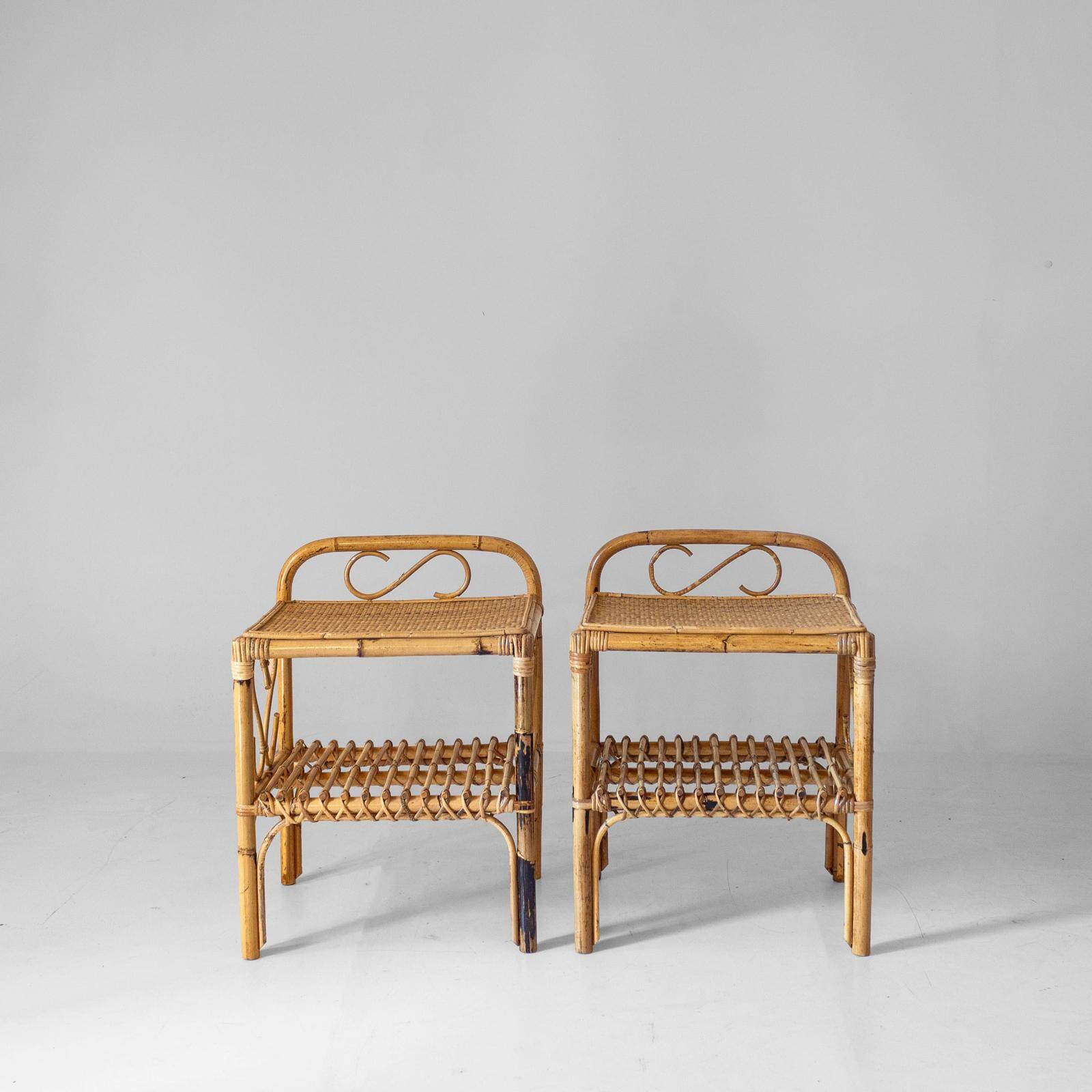 Midcentury Modern Italian Bamboo Side Tables, set of two, Italy 1960s
